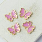 10.5x13 mm Butterfly charm Pearly Purple Gold-colored x 4 pc(s)
