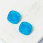 12 mm cushion cut glass cabochon  Caribbean Blue x 2 pc(s)