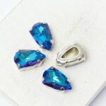 9x14 mm kite glass cabochon Bermuda Blue with silver-colored claw x 4 pc(s)
