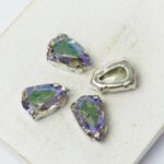 9x14 mm kite glass cabochon Ghost Light with silver-colored claw x 4 pc(s)