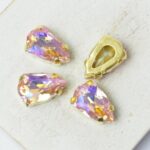 9x14 mm kite glass cabochon Light Rose AB with gold-colored claw x 4 pc(s)