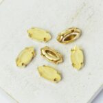 5x10 mm navette glass cabochon Light Jonquil Matt with gold-colored claw x 6 pc(s)