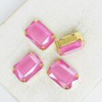 10x14 mm rectangle glass cabochon Fuchsia Matt with gold-colored claw x 4 pc(s)