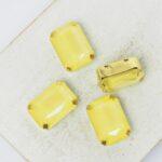 10x14 mm rectangle glass cabochon Jonquil Matt with gold-colored claw x 4 pc(s)
