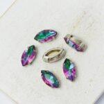 5x10 mm Navette glass cabochon Heliotrop with silver-colored claw x 6 pc(s)