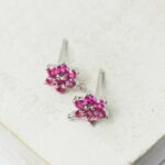 6.5x9.6 mm Celebration Flower earstud Silver-colored Cerise x 2 pc(s)