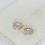 8x12 mm Oval Mirror earstud Gold-colored Violet x 2 pc(s)