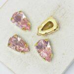 9x14 mm kite glass cabochon Light Rose with gold-colored claw x 4 pc(s)