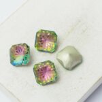 10 mm square glass cabochon with lotus flower Vitrail Rose x 4 pc(s)