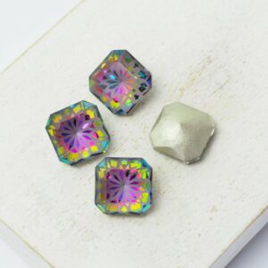 10 mm square glass cabochons with lotus flower