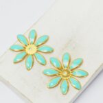 27 mm Turquoise Flower component  Gold-colored x 2 pc(s)"