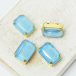 10x14 mm rectangle glass cabochon Aqua Matt with gold-colored claw x 4 pc(s)