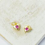 7x7.5 mm Cute Heart Charn  Gold-colored Fuchsia x 2 pc(s)