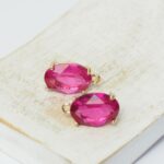 10x17 mm Oval earstud Gold-colored Fuchsia x 2 pc(s)