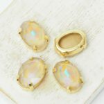 10x14 mm oval glass cabochon Greige Shine with gold-colored claw x 4 pc(s)