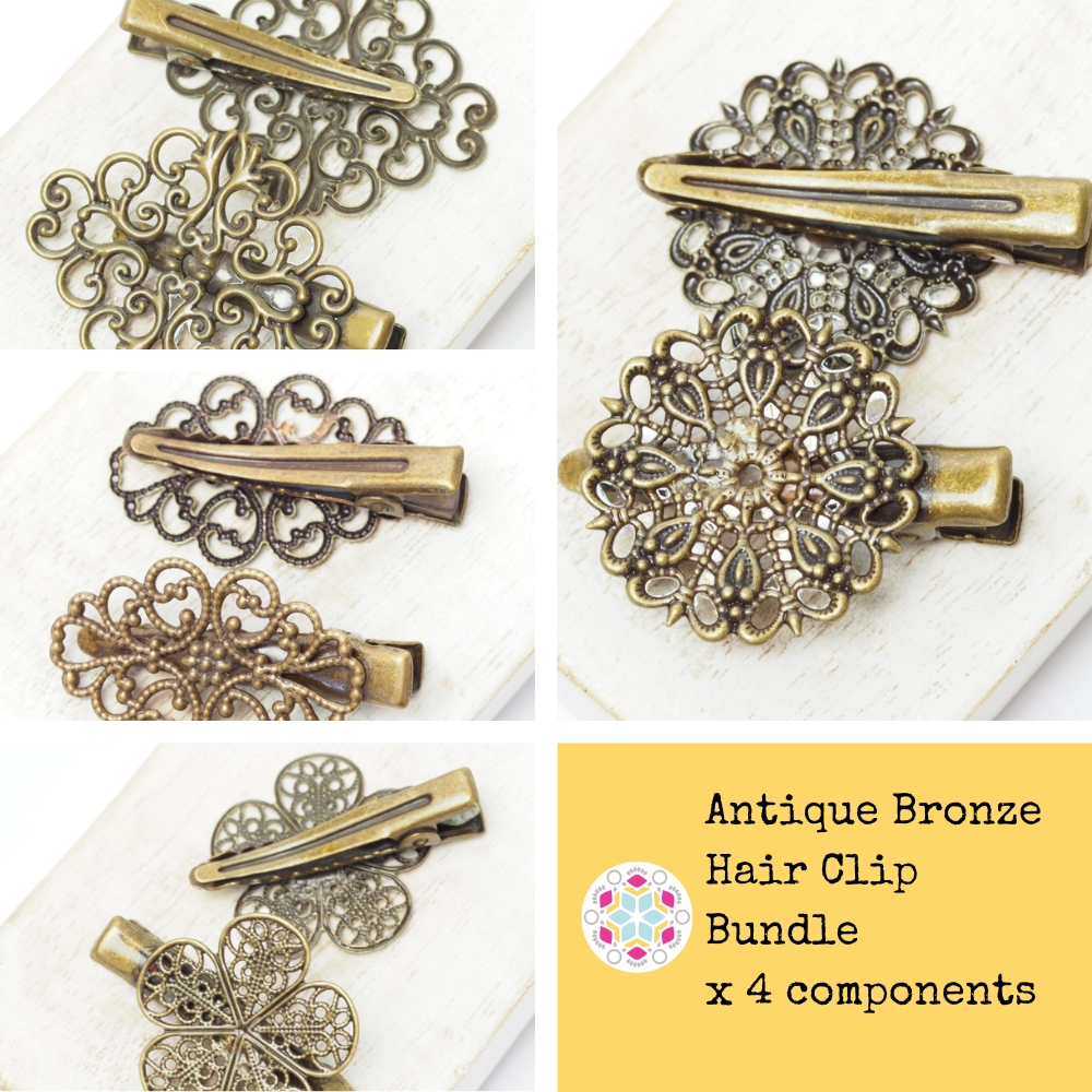 Antique Bronze Hair Clip Bundle x 4 components