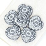 17x17 mm Rococo Heart bead Jet with Silver Painted x 6 pc(s)