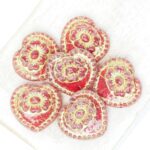 17x17 mm Rococo Heart bead Ruby with Gold Painted x 6 pc(s)