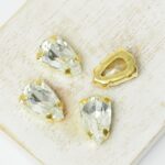 9x14 mm kite glass cabochon Crystal with gold-colored claw x 4 pc(s)