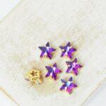 8 mm star glass cabochon Violet Blue with gold-colored claw x 6 pc(s)