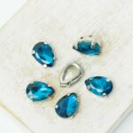 7x10 mm drop glass cabochon Dark Zircon with silver-colored claw x 6 pc(s)