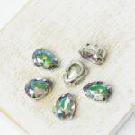 7x10 mm drop glass cabochon Ghost Light with silver-colored claw x 6 pc(s)
