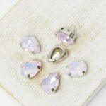 7x10 mm drop glass cabochon Rose Opal with silver-colored claw x 6 pc(s)
