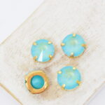 12 mm rivoli round glass cabochon Aquamarine Shine with gold-colored claw x 4 pc(s)