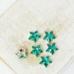 8 mm star glass cabochon Emerald with silver-colored claw x 6 pc(s)