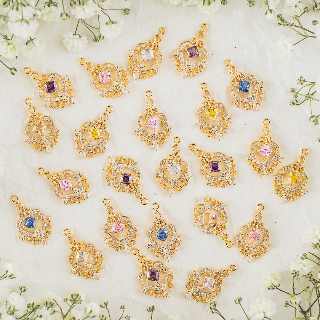 Heart glass drops in metal settings