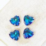 10 mm Heart glass cabochon Bermuda Blue with silver-colored claw x 4 pc(s)