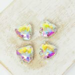 10 mm Heart glass cabochon Crystal AB with silver-colored claw x 4 pc(s)