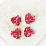 10 mm Heart glass cabochon Rose with silver-colored claw x 4 pc(s)