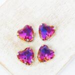 10 mm Heart glass cabochon Violet Blue with silver-colored claw x 4 pc(s)