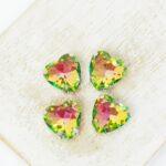 10 mm Heart glass cabochon Vitrail Rose with silver-colored claw x 4 pc(s)