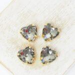10 mm Heart glass cabochon Black Diamond with gold-colored claw x 4 pc(s)