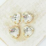 10 mm Heart glass cabochon Crystal with gold-colored claw x 4 pc(s)