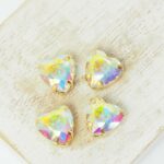 10 mm Heart glass cabochon Crystal AB with gold-colored claw x 4 pc(s)