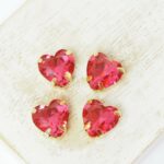 10 mm Heart glass cabochon Rose with gold-colored claw x 4 pc(s)