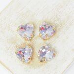 10 mm Heart glass cabochon Violet with gold-colored claw x 4 pc(s)