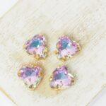 10 mm Heart glass cabochon Vitrail Light with gold-colored claw x 4 pc(s)