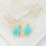 6x10 mm Pear glass drop in metal settings Frozen Matt Turquoise x 2 pc(s)
