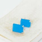9x13 mm Rectangle earstud Frozen Matt Blue Silver-colored x 2 pc(s)
