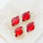 9x14 mm lemon glass cabochon Light Siam with gold-colored claw x 4 pc(s)