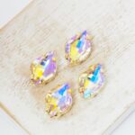 9x14 mm lemon glass cabochon Paradise Shine with gold-colored claw x 4 pc(s)