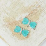 6x12 mm Butterfly crystal connector Frozen Matt Turquoise in silver setting x 2 pc(s)
