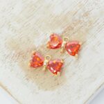6x12 mm Butterfly crystal connector Sparkly Orange Red in gold setting x 2 pc(s)