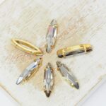 4x15 mm Navette glass cabochon Crystal Satin with Gold Colored claw x 6 pc(s)