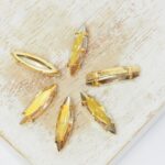 4x15 mm Navette glass cabochon Metallic Sunshine with Gold Colored claw x 6 pc(s)