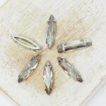 4x15 mm Navette glass cabochon Crystal Satin with Silver Colored claw x 6 pc(s)